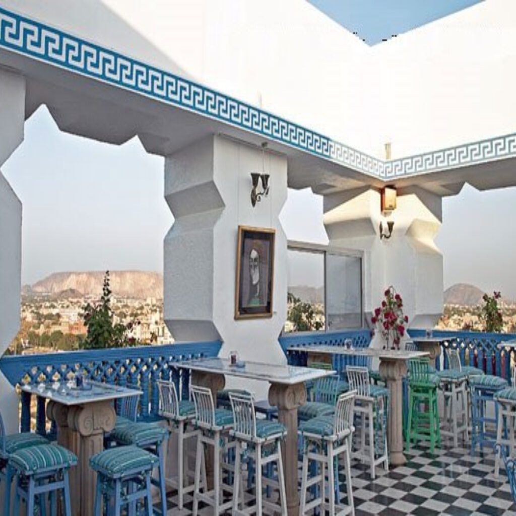Panoramic city view from TaBlu rooftop lounge in Jaipur, a popular bar for cocktails and evening music.